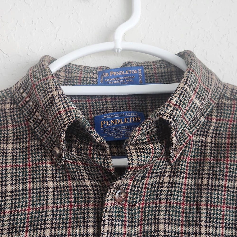 Pendleton Woolen Mills Men's Shirt Size L Brown Plaid Virgin Wool Made in USA